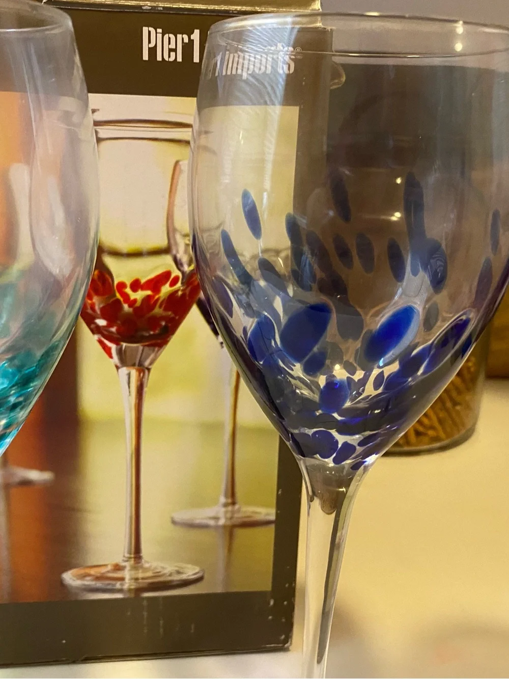 Pier 1 Imports - Multicolor Dot Accent Wine Glasses - Red, Blue, Teal, Purple